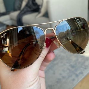 Maui Jim Mavericks Gold Trim Aviator Sunglasses